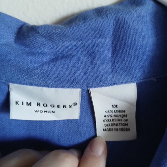  Kim Rogers Linen Blend Embroidered Floral Shirt Size 1X - Picture 5 of 9